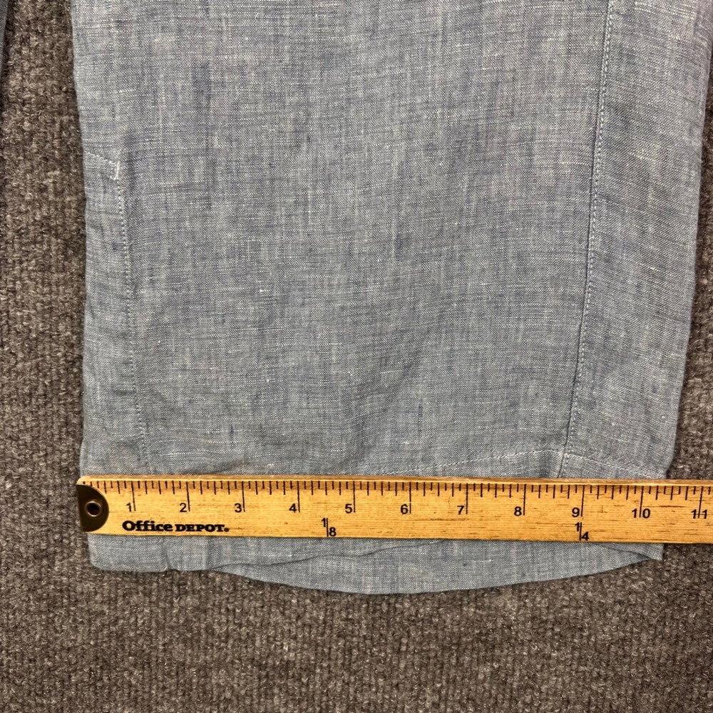 Athleta 100% Linen Pants 10 Blue Drawstring Elastic Waist Split - Picture 7 of 10